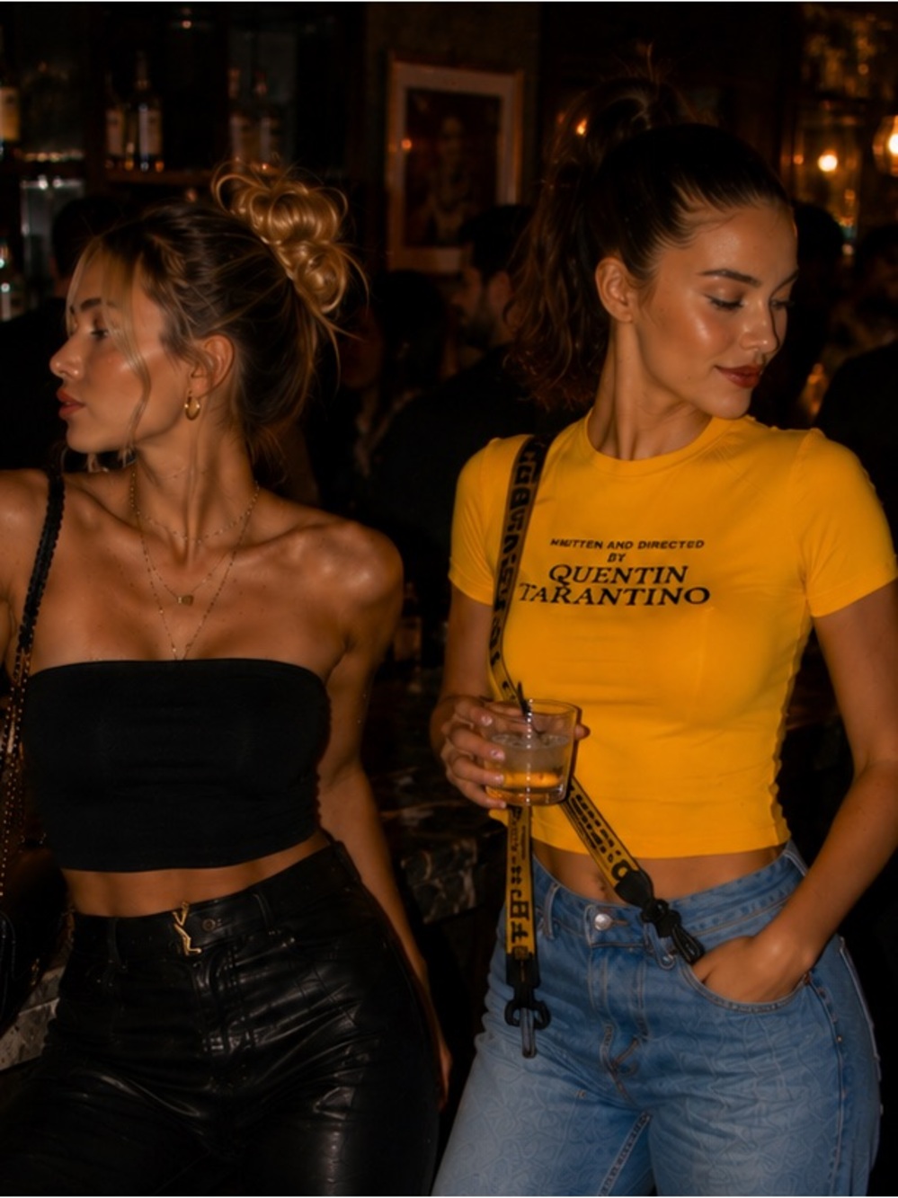 Quentin Tarantino Graphic Baby Tee Yellow Crop Top Y2K Indie Aesthetic